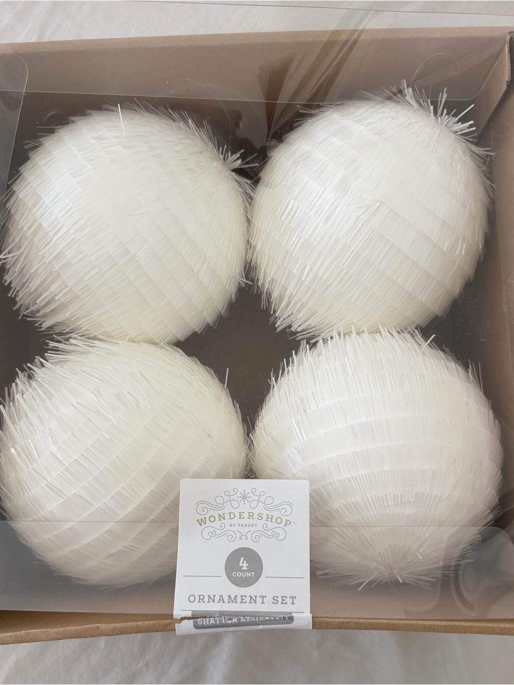 Wondershop White Fringe Holiday Ornament Set - 4 Pack